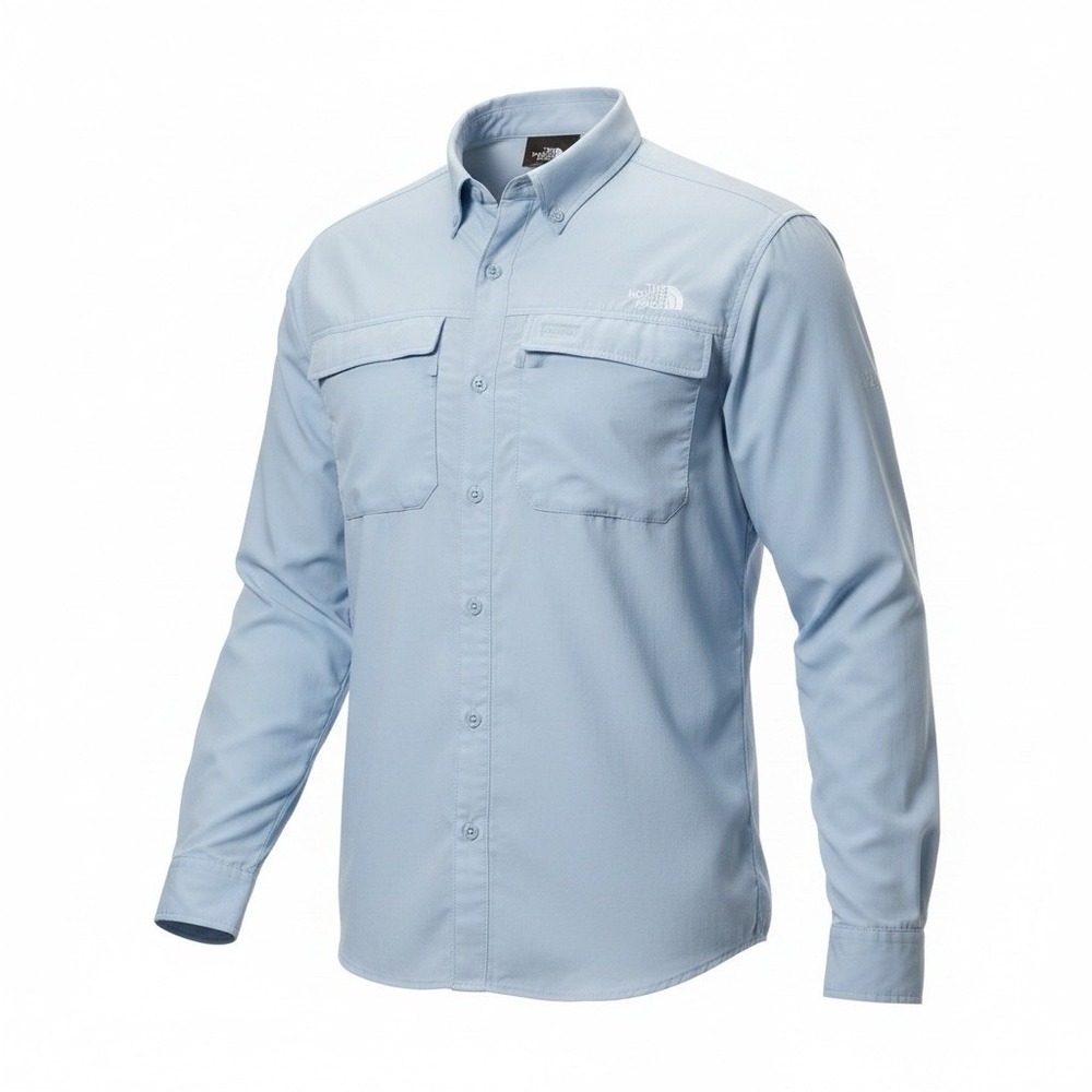 North Face Shirt Mens XL Sky Blue Long Sleeve Vented Hiking Fishing Button Down